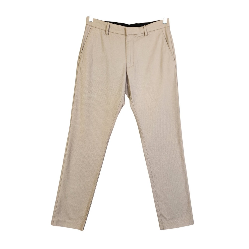 Nordstrom Mens Non-Iron Athletic Fit Pant Size 32X32 Tan Textured Stretch Cotton